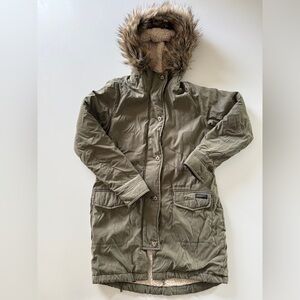 Abercrombie & Fitch-Green-Sherpa Lined-Fur Hood-Warm-Winter Jacket-Size S